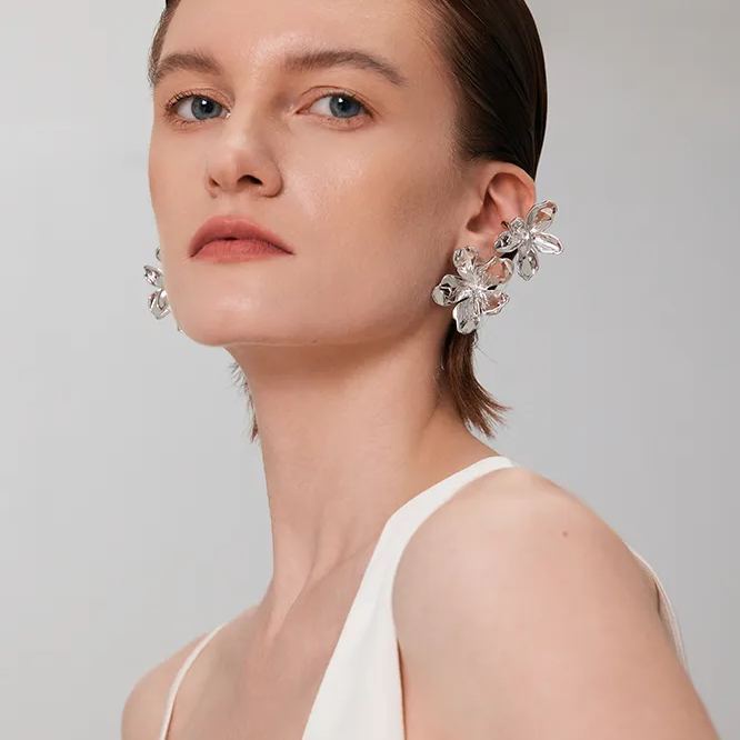 Peach Blooming Collection Asymmetric Large Flower Earrings