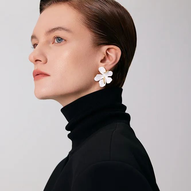 Peach Blooming Collection Asymmetric Large Flower Earrings