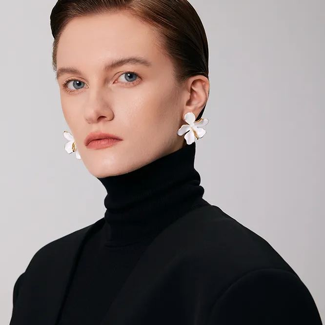 Peach Blooming Collection Asymmetric Large Flower Earrings