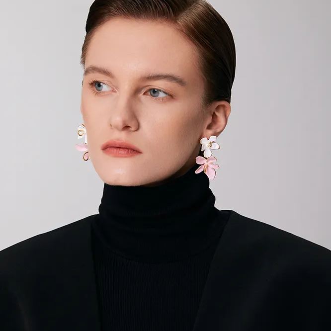 Peach Blooming Collection Classic Bifloral Earrings