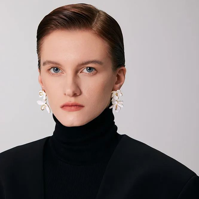 Peach Blooming Collection Classic Bifloral Earrings