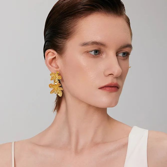 Peach Blooming Collection Classic Bifloral Earrings