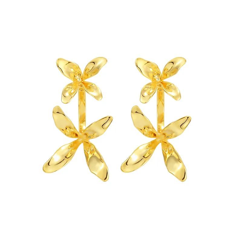 Orchids Collection Bifloral Drop Earrings 14k Gold Plated