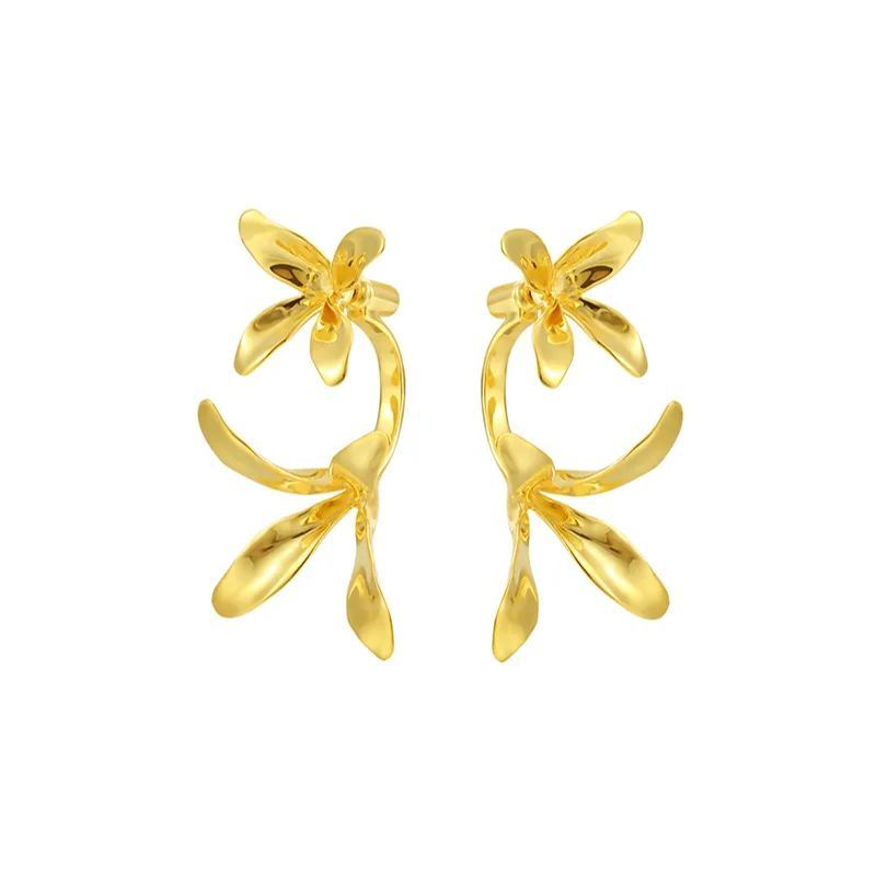 Orchids Collection Bifloral Drop Earrings 14k Gold Plated