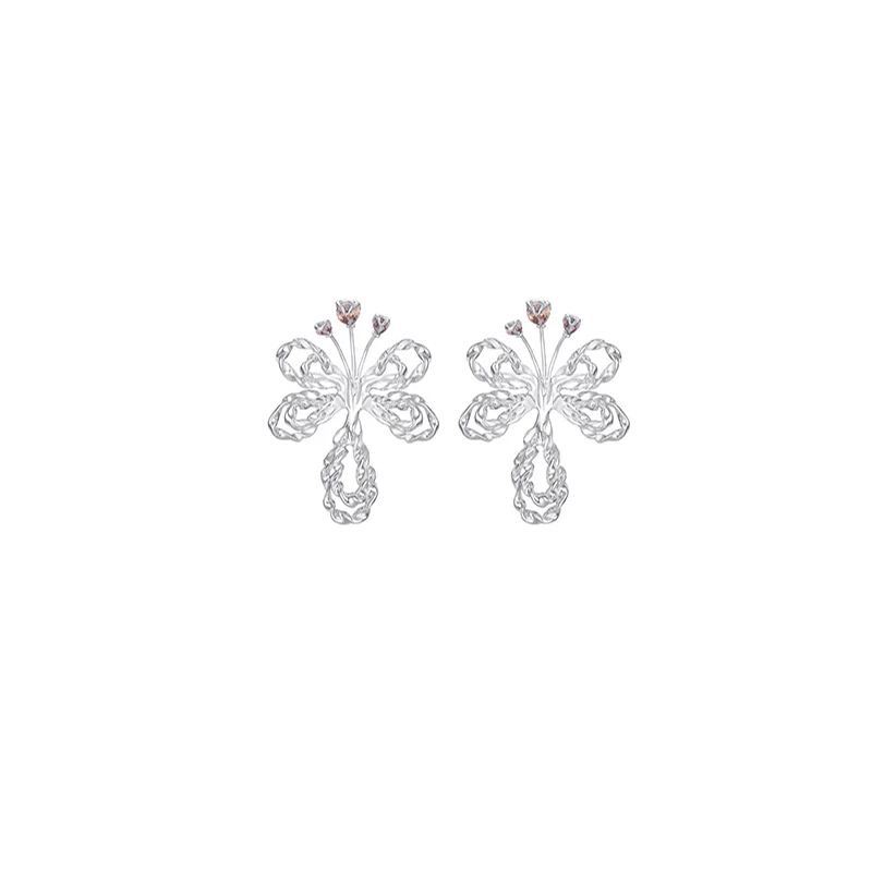 Butterfly Pea Collection Silver Flower Drop Earrings Small Size