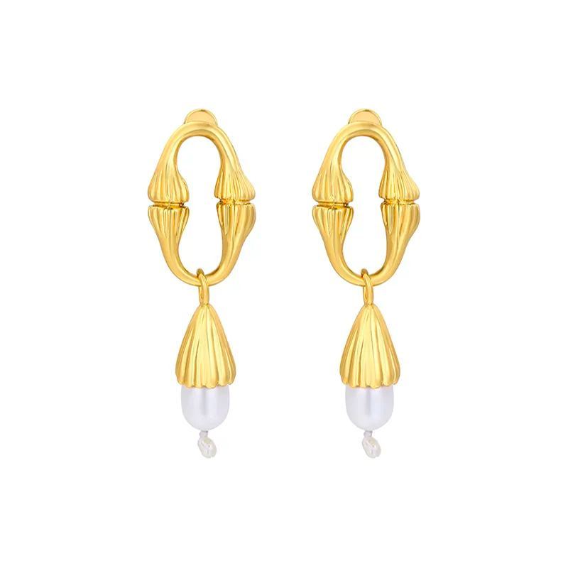 Equisetum Collection Hoop Pearl Earrings