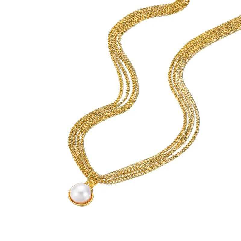 Curvilinear Collection Multi-Chain Pearls Choker