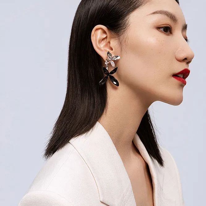 Orchids Collection Two-tone Bifloral Drop Earrings