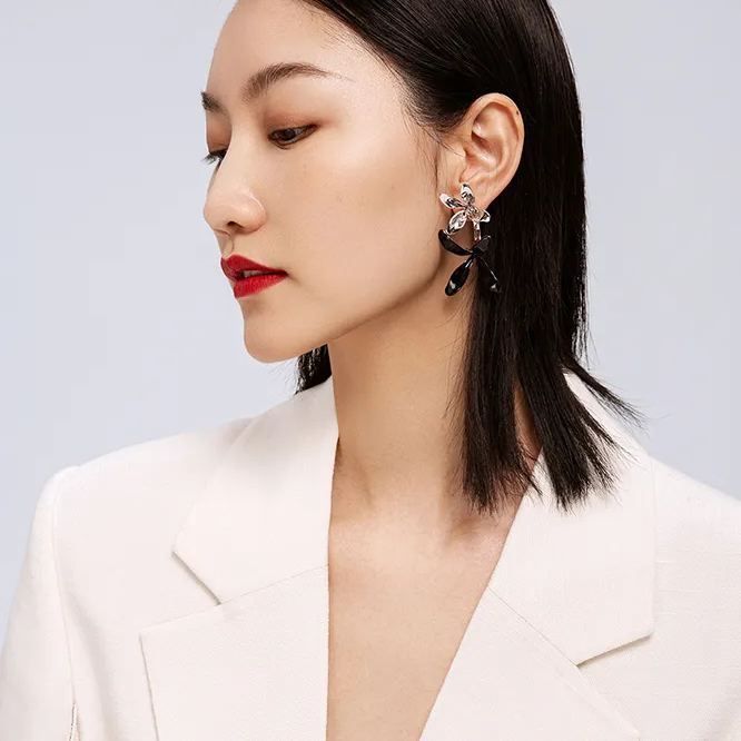 Orchids Collection Two-tone Bifloral Drop Earrings