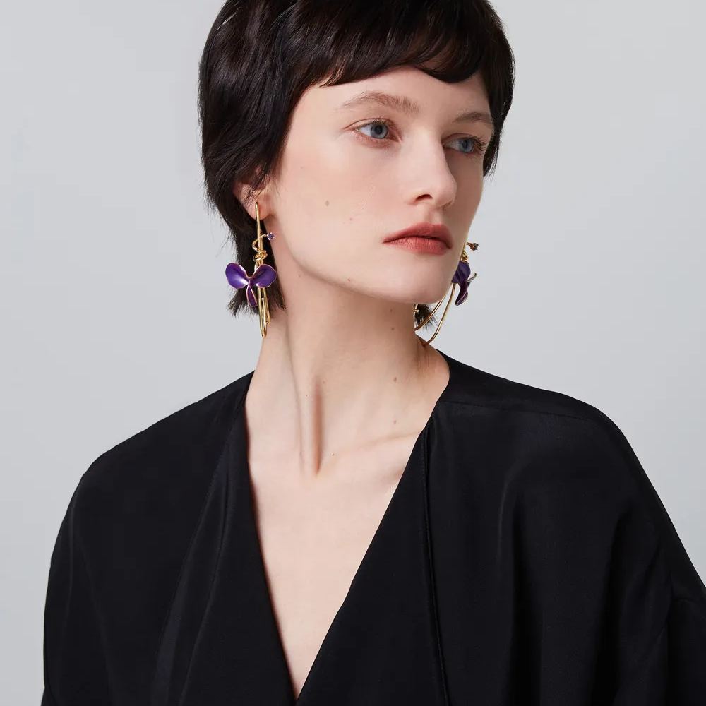 Wisteria Collection Purple Single Flower Wire Earrings