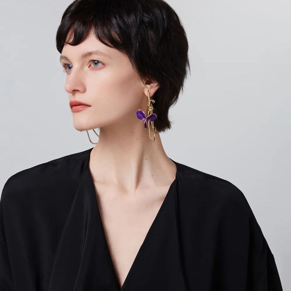 Wisteria Collection Purple Single Flower Wire Earrings