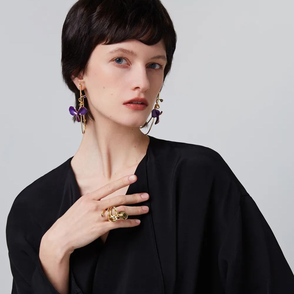 Wisteria Collection Purple Single Flower Wire Earrings