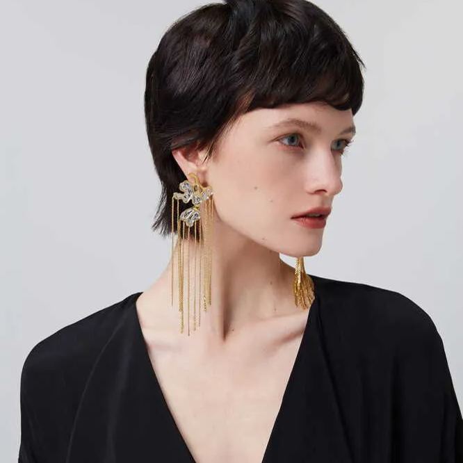 Wisteria Collection Asymmetric Gold And Silver Tassel Earrings