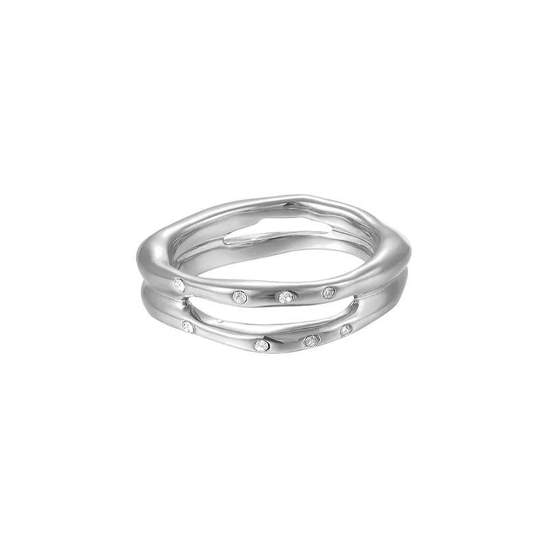 Curvilinear Collection Double Link Ring With Crystal Size 13
