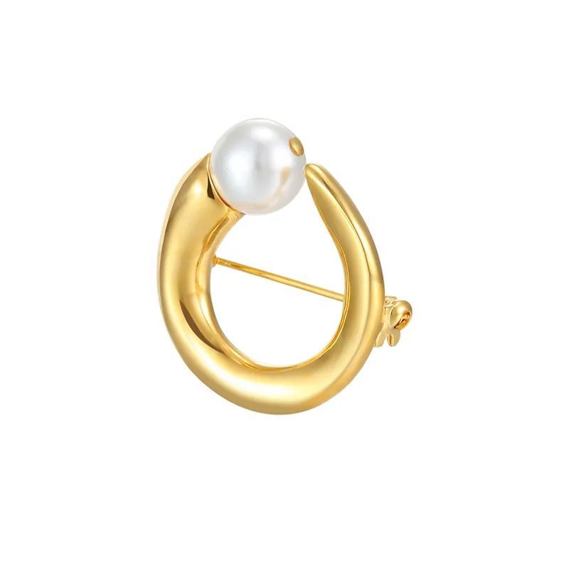 Curvilinear Collection Round Seed Shape Brooch With Pearl
