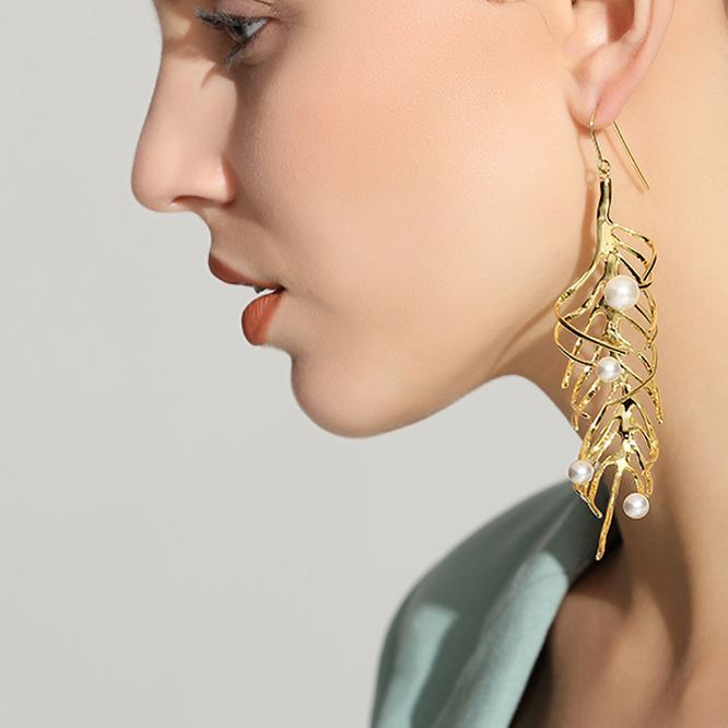Fern Collection Single Earring With Pearl