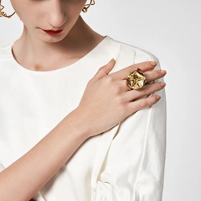 Morning Glory Collection Bifloral Ring With Red Enamel Size 13