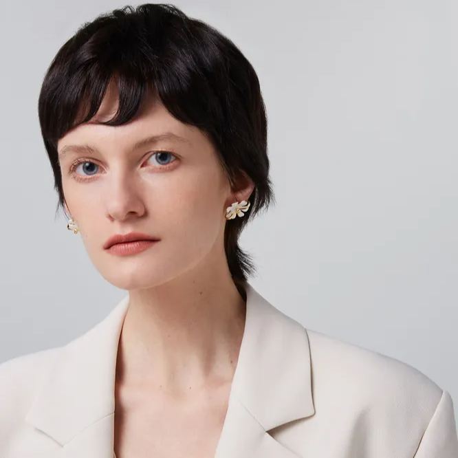 Cosmos Collection White Flower Studs Earrings