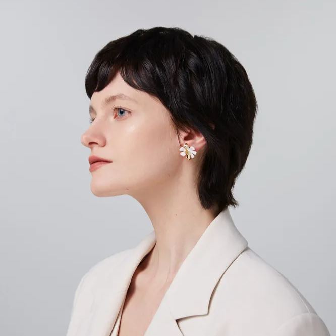 Cosmos Collection White Flower Studs Earrings