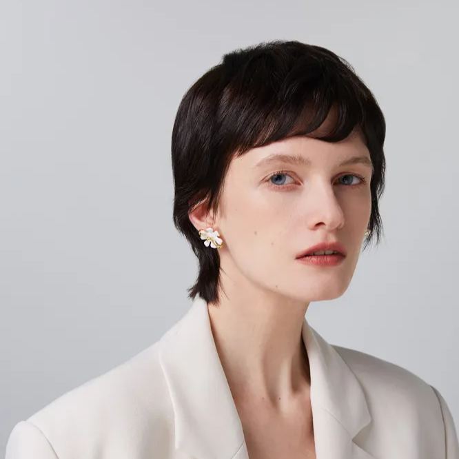 Cosmos Collection White Flower Studs Earrings