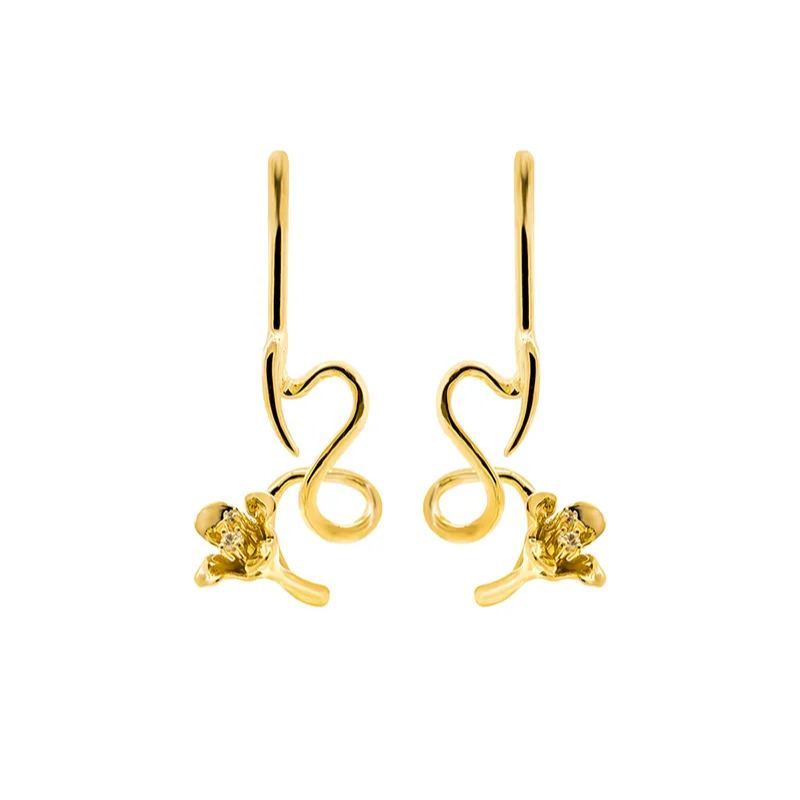 Tulip Collection Single Flower Earrings With White 
Corundum
