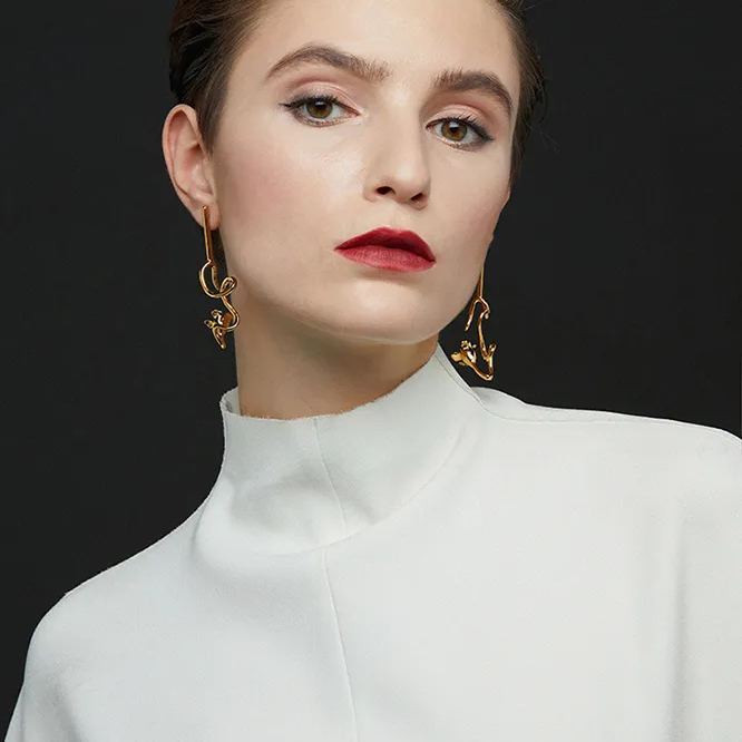 Tulip Collection Single Flower Earrings With White 
Corundum