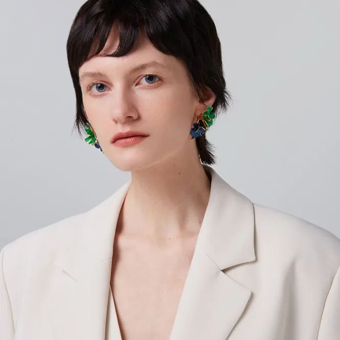 Cosmos Collection Bifloral Two-Tone Studs Earrings