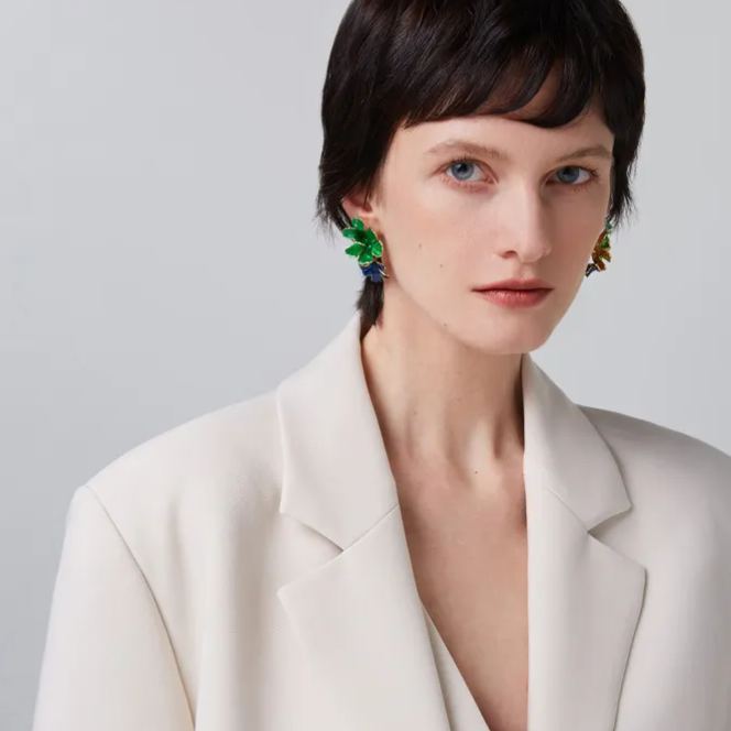 Cosmos Collection Bifloral Two-Tone Studs Earrings