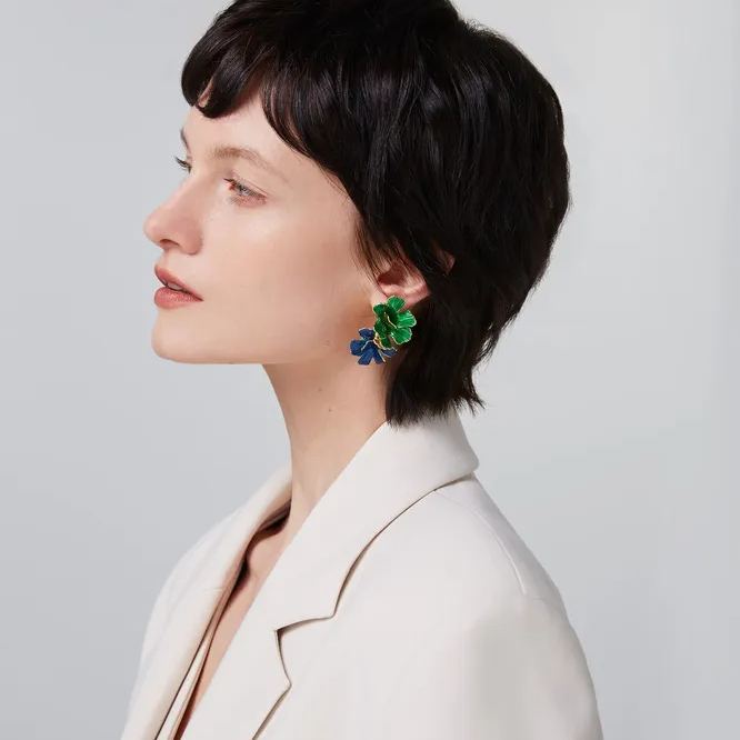 Cosmos Collection Bifloral Two-Tone Studs Earrings