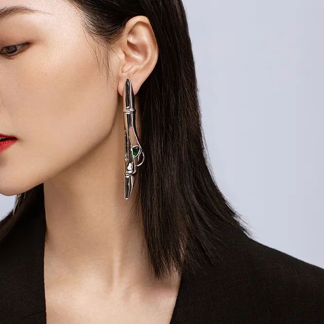 Bamboo Collection Splitting Bamboo With Zircon Earrings
