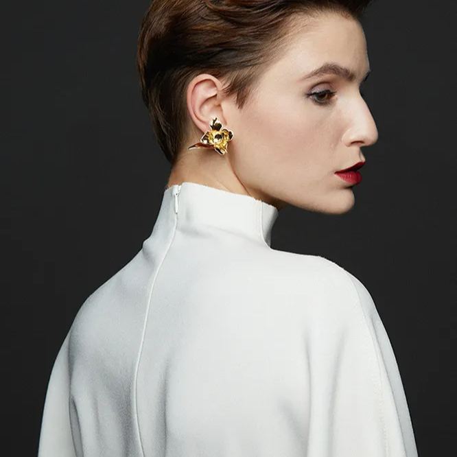 Tulip Collection Flower Ear Hook With White Enamel