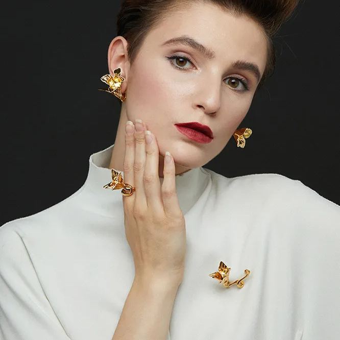 Tulip Collection Flower Ear Hook With White Enamel