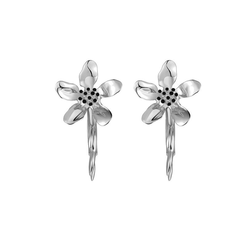 Five Petals Connect With Thorn Detachable Silver Earrings