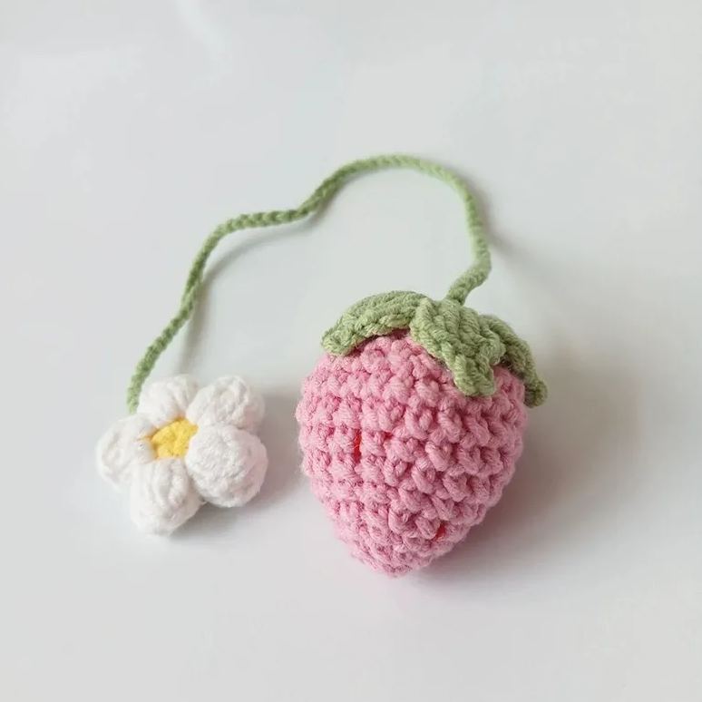 Crochet Cherry Car Mirror Hanging: Handmade Knitted Car Accessory