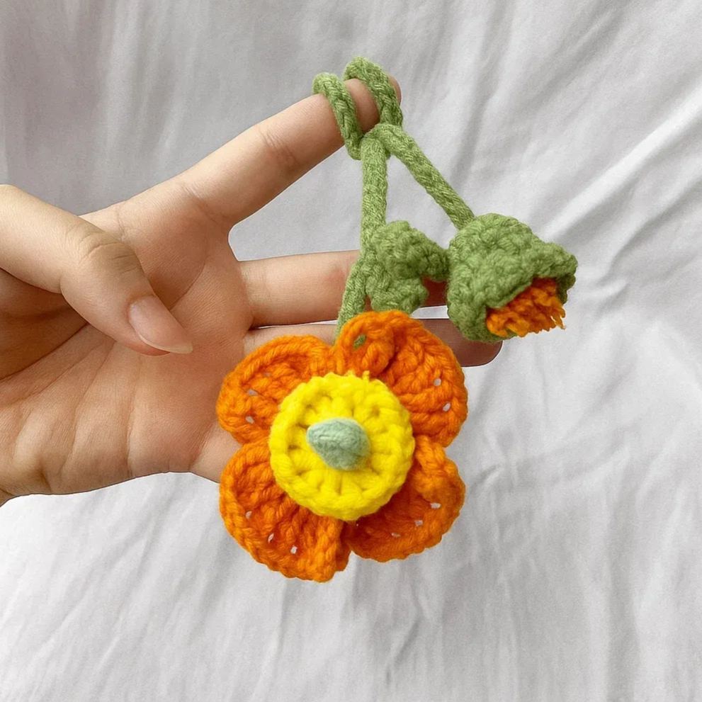 Crochet Cherry Car Mirror Hanging: Handmade Knitted Car Accessory