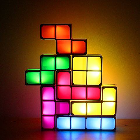 Tetris Block LED Lamp – DIY Stacking Puzzle Light for Kids, Creative 7-Color Night Light for Home, Bar, or Window Display