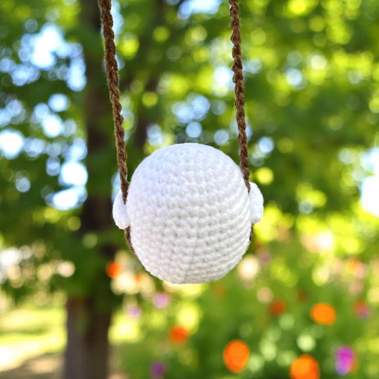 Adorable Crochet Frog on a Swing - Whimsical Handmade Car Hanging Charm, Cute Baby Duck Crochet