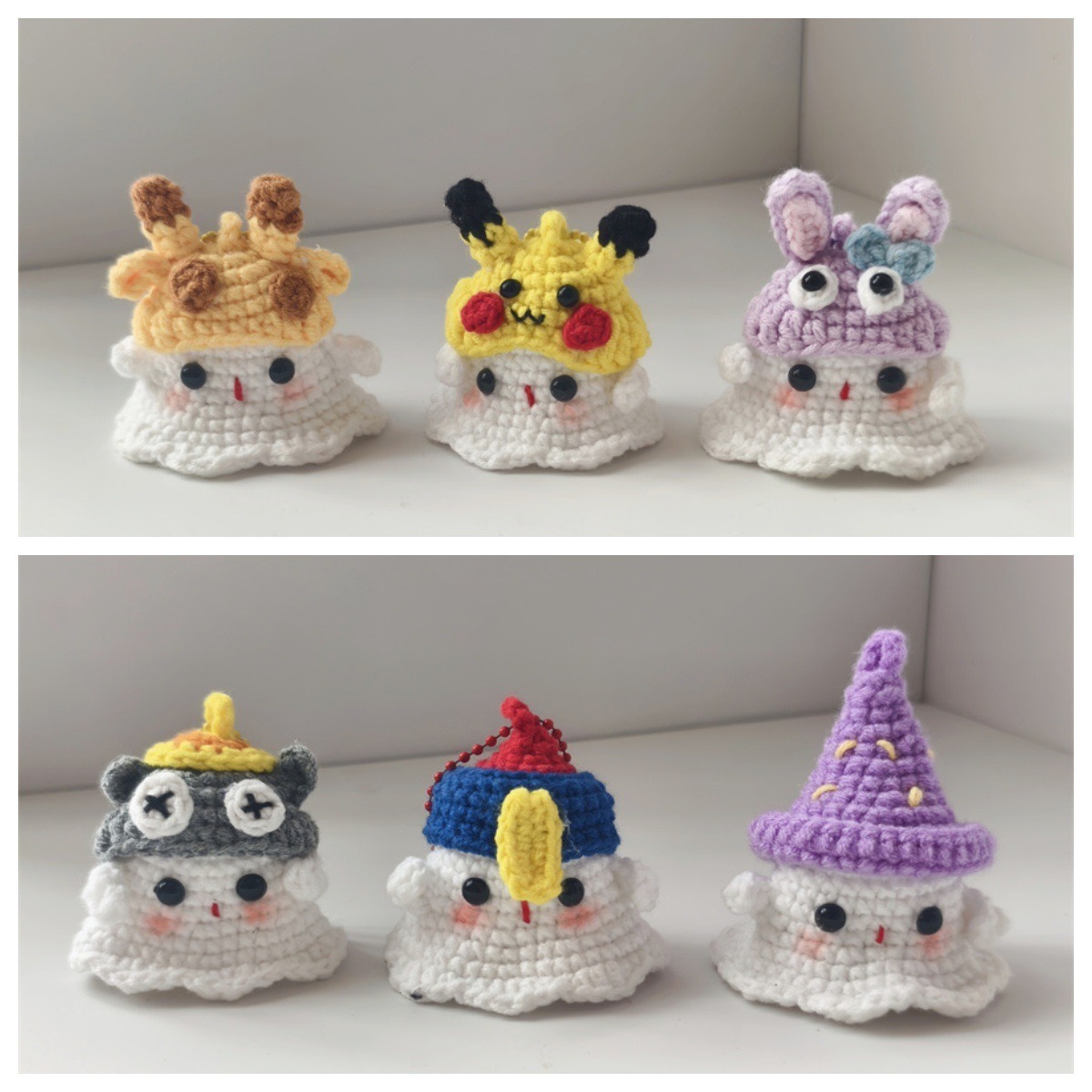 Handmade Halloween Crochet Car Accessories Pumpkin Decor Rear Mirror Hanger fall autumn ghost, cute hanging amigurumi holiday swing ornament