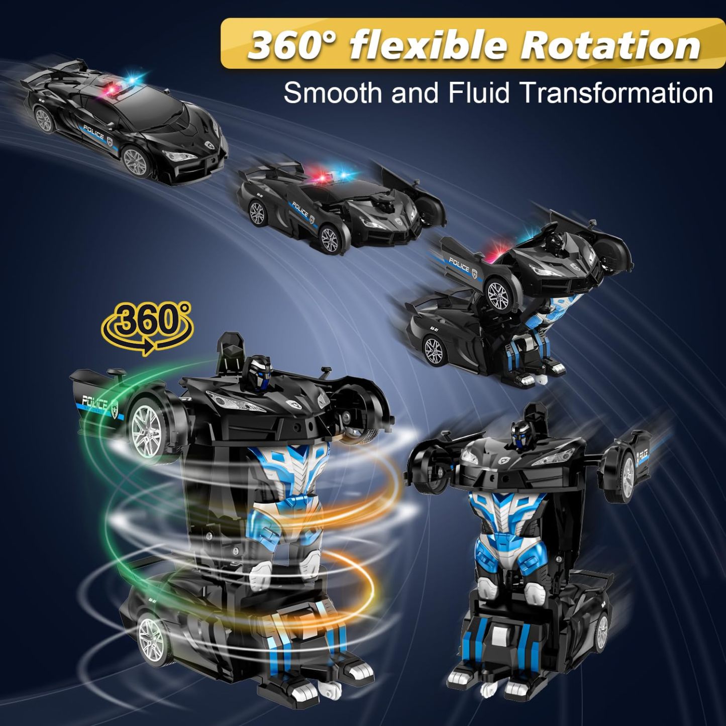 BUY 2 20% OFF Remote Control Car with One Button Transformation, RC Cars Transforming into Robot, 2.4Ghz 360 Degree Rotation Police Car with Light, 1:18 Scale Transform Toys for Boys Girls Kids 4-7 8-12 6-8