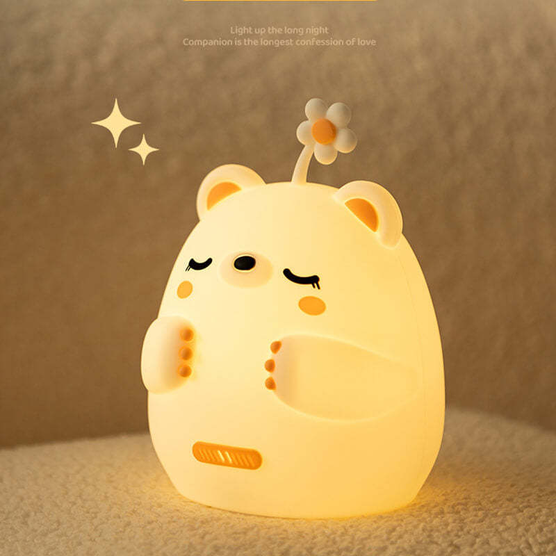 Breathing Bear Silicone Night Light | Squishy Snuggly Sleep Companion with Calming Sounds & LED Glow, Perfect Gift