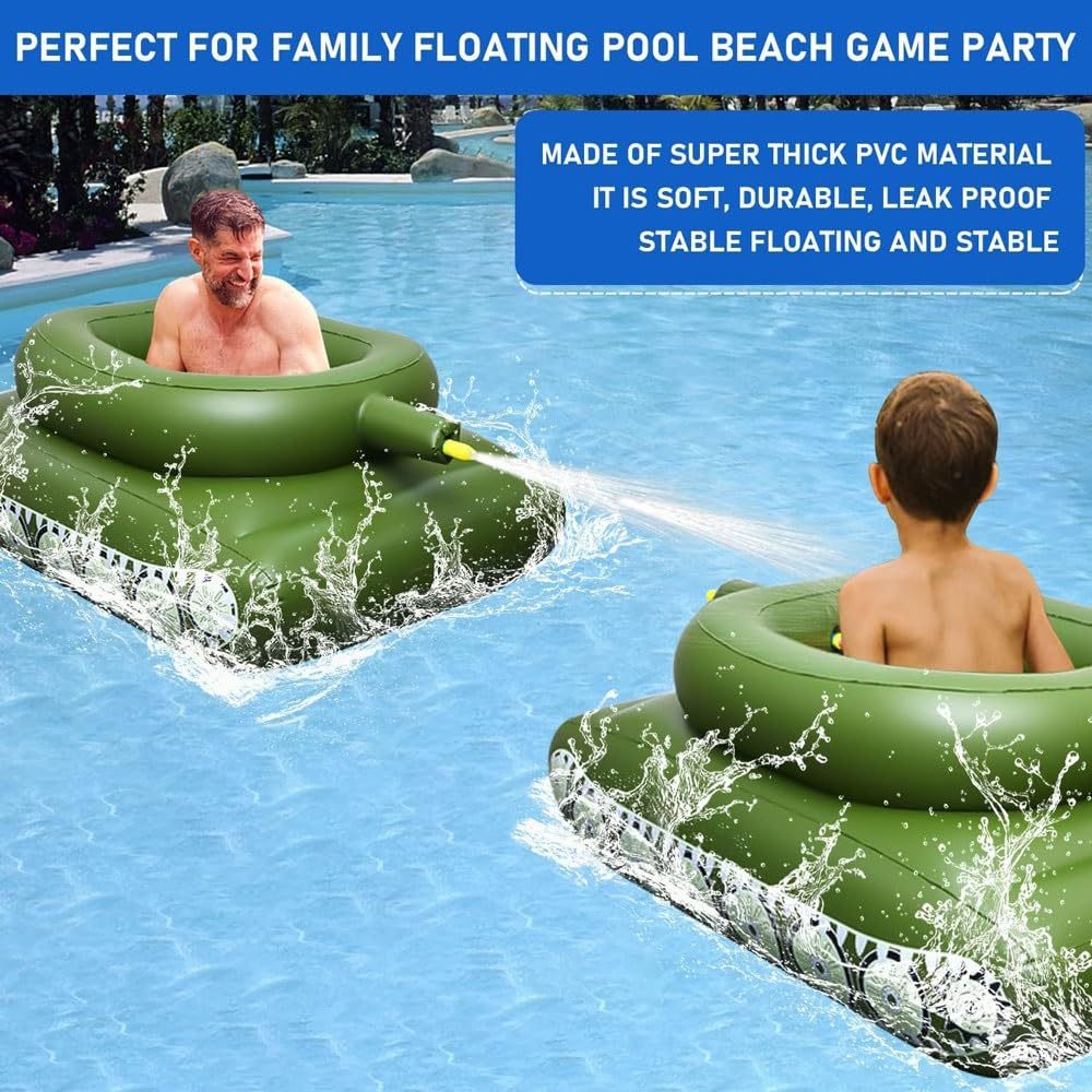 Battle Tank Ride-On Pool Float for Kids – Inflatable Tank Float with Water Squirt Gun, Summer Water Toy for Pool & Beach (Ages 6–12)