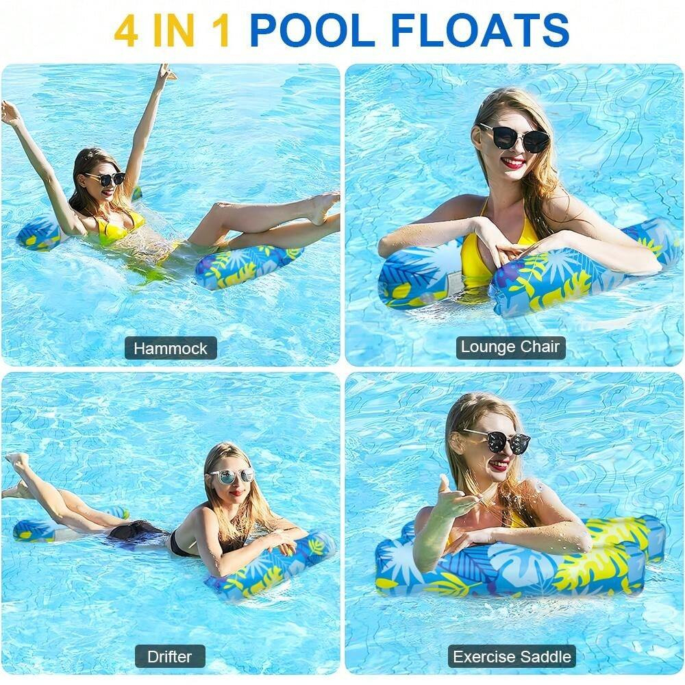1-Piece Inflatable Floating Hammock Leaf-Shaped Double-Tube Pool Float for One Person, Foldable Water Lounger for Beach & Pool