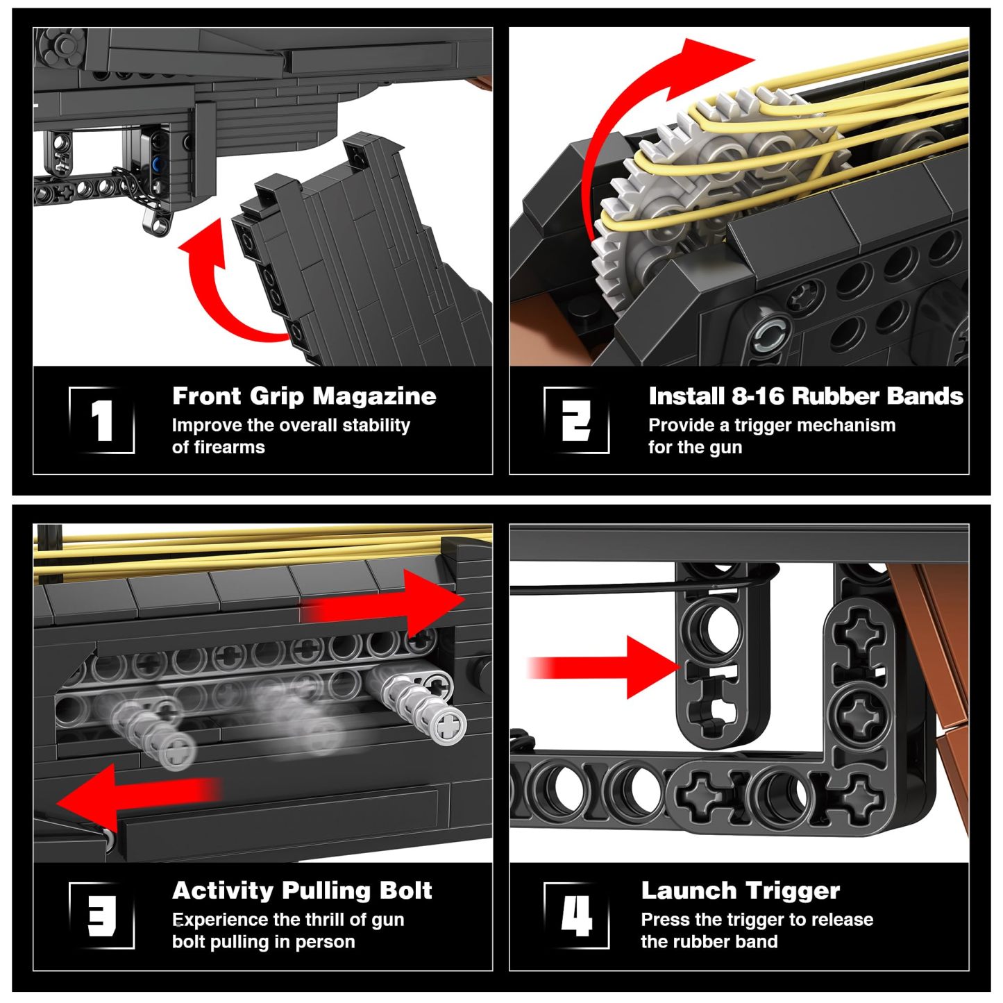 Building Block Gun for Adults, 1: 1 AKM-47 Model Gun That Shoot Rubber Band Educational Toys DIY Assembling Building Toys Set for Boys Age 14+, Collectible Gift for Military Weapon Toy Lovers,1166Pcs