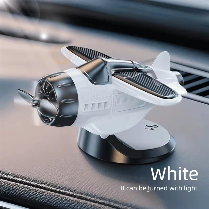 Solar Powered Fighter Jet Model | Car Dashboard Ornament with Rotating Propeller, Solar Airplane Decoration for Car Interior