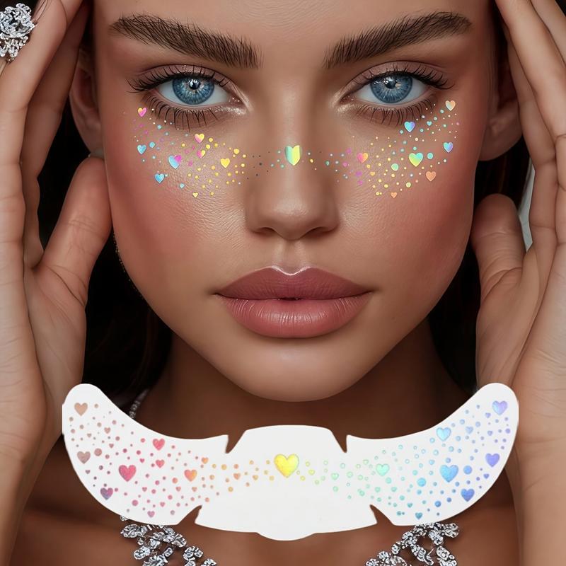 6 Sheets Sparkle Freckles Stickers, Rainbow Heart Star Pattern Waterproof Temporary Tattoo Decals for Party Holiday Daily Makeup Decoration