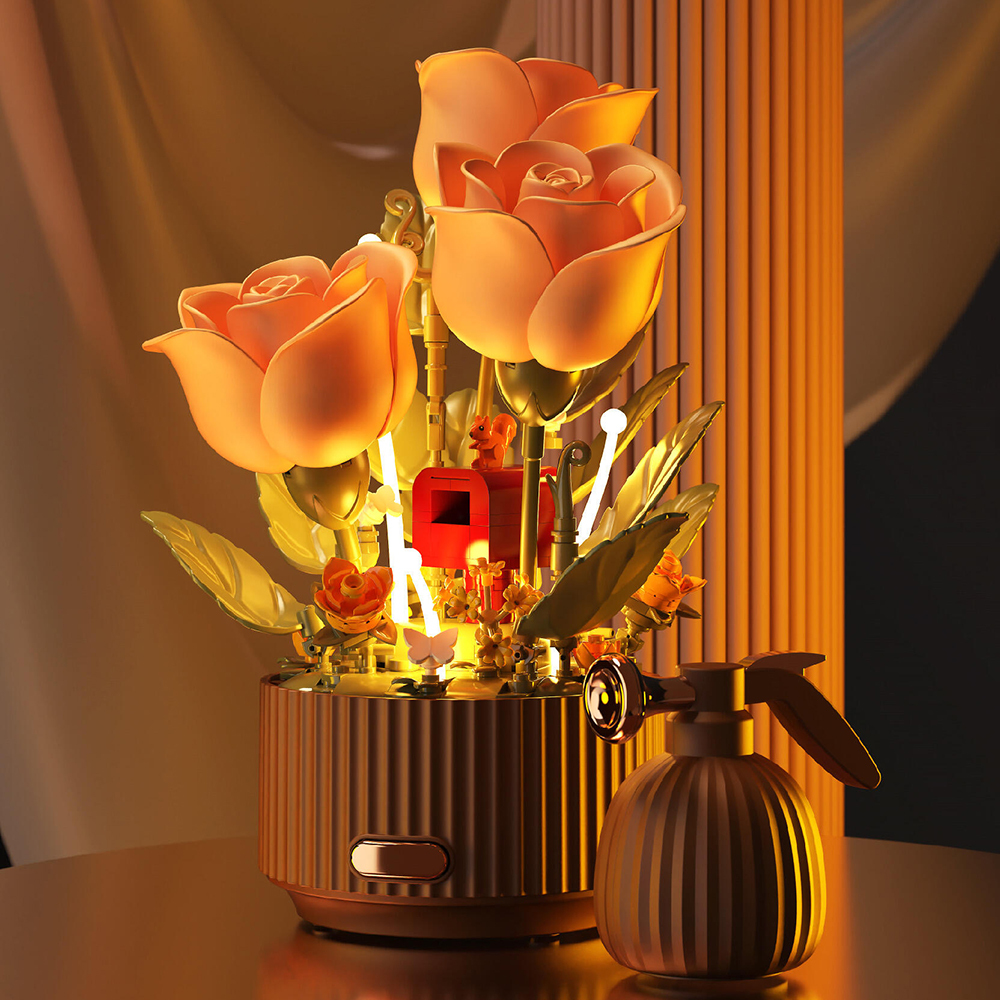 Building Block Flower Night Light Home Decor Dynamic Interactive Building Block Flowers