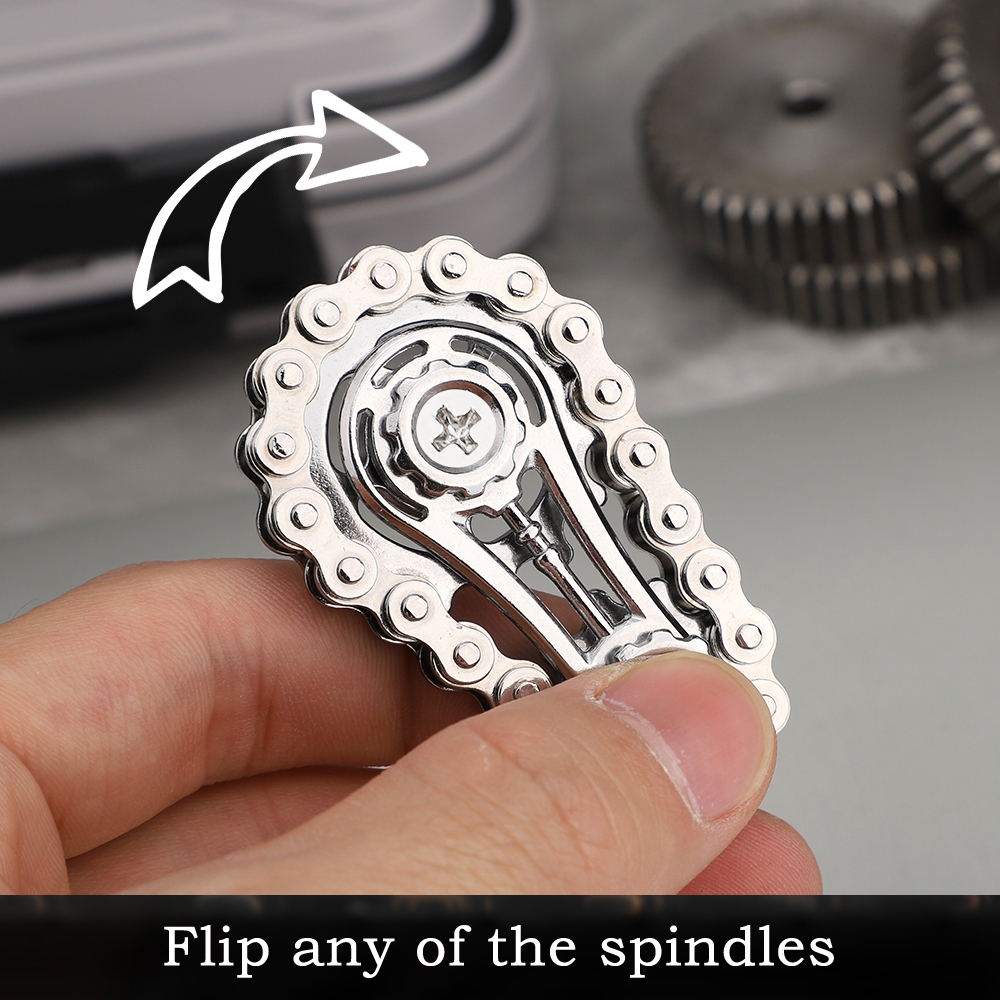 Cool Sprockets Fidget Chain Hand Roller, Assemble Fidget Spinner Ring Toys for Kids Adults, Metal Handheld Sensory Bike Chain Gears Cube, EDC Stress Relief Fidget Toy Kinetic Desk Office Gift