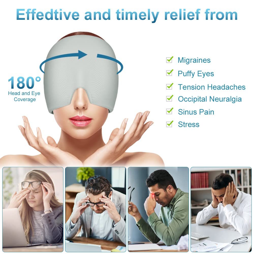 Migraine Relief Hat | Gel Cooling Headache Cap with Cold Therapy, Stretchy Ice Sleep Mask for Migraines, Puffy Eyes & Stress Relief