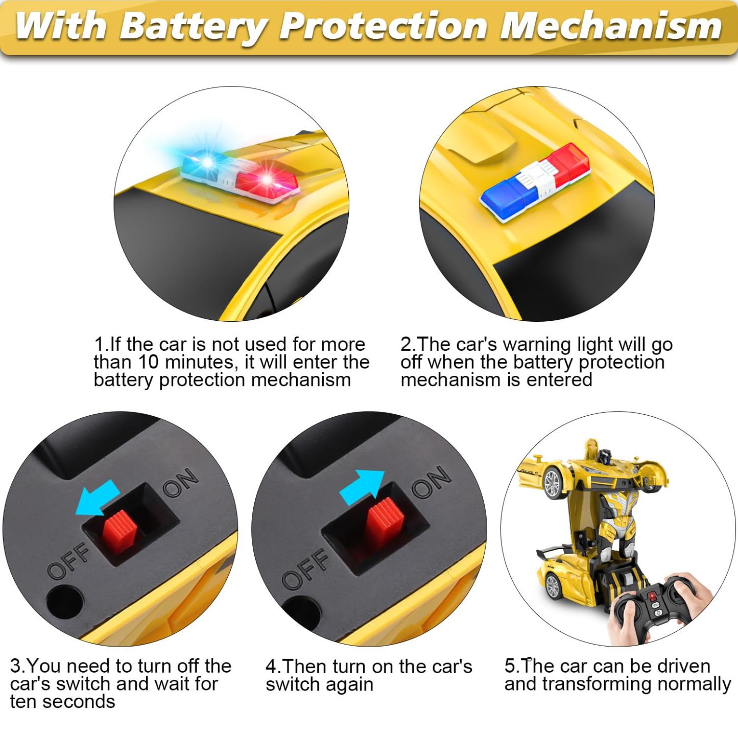 BUY 2 20% OFF Remote Control Car with One Button Transformation, RC Cars Transforming into Robot, 2.4Ghz 360 Degree Rotation Police Car with Light, 1:18 Scale Transform Toys for Boys Girls Kids 4-7 8-12 6-8