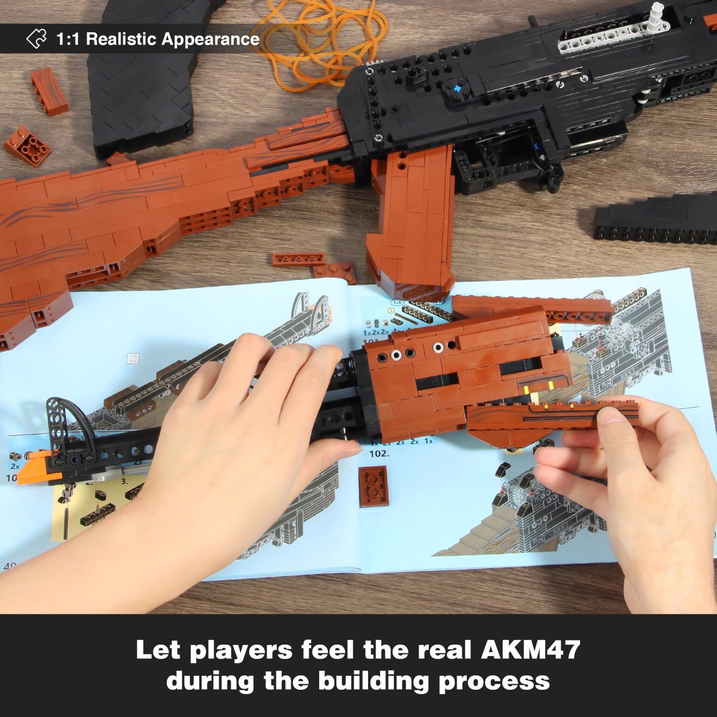 Building Block Gun for Adults, 1: 1 AKM-47 Model Gun That Shoot Rubber Band Educational Toys DIY Assembling Building Toys Set for Boys Age 14+, Collectible Gift for Military Weapon Toy Lovers,1166Pcs